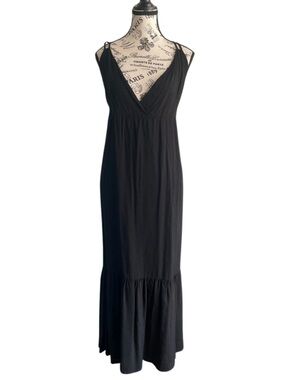 George Black Rayon Tiered Maxi Slip Dress Boho Coastal Cowgirl Large Resort